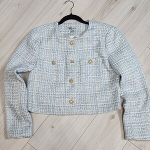 WD.NY NWT Beautiful Women's Light Blue Cropped Tweed Jacket. Size L